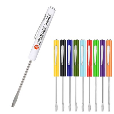 Magnetic Pen-Style Flathead Screwdriver with Pocket Clip